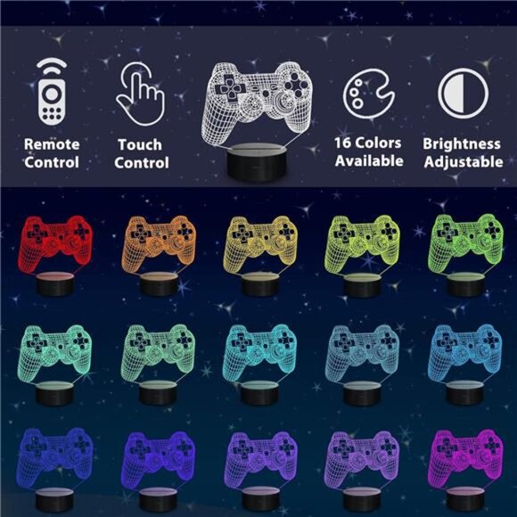 3D Gamepad Lamp Game Console Night Light 3D Illusion lamp for Kids, 16 Colors - Picture 2 of 6